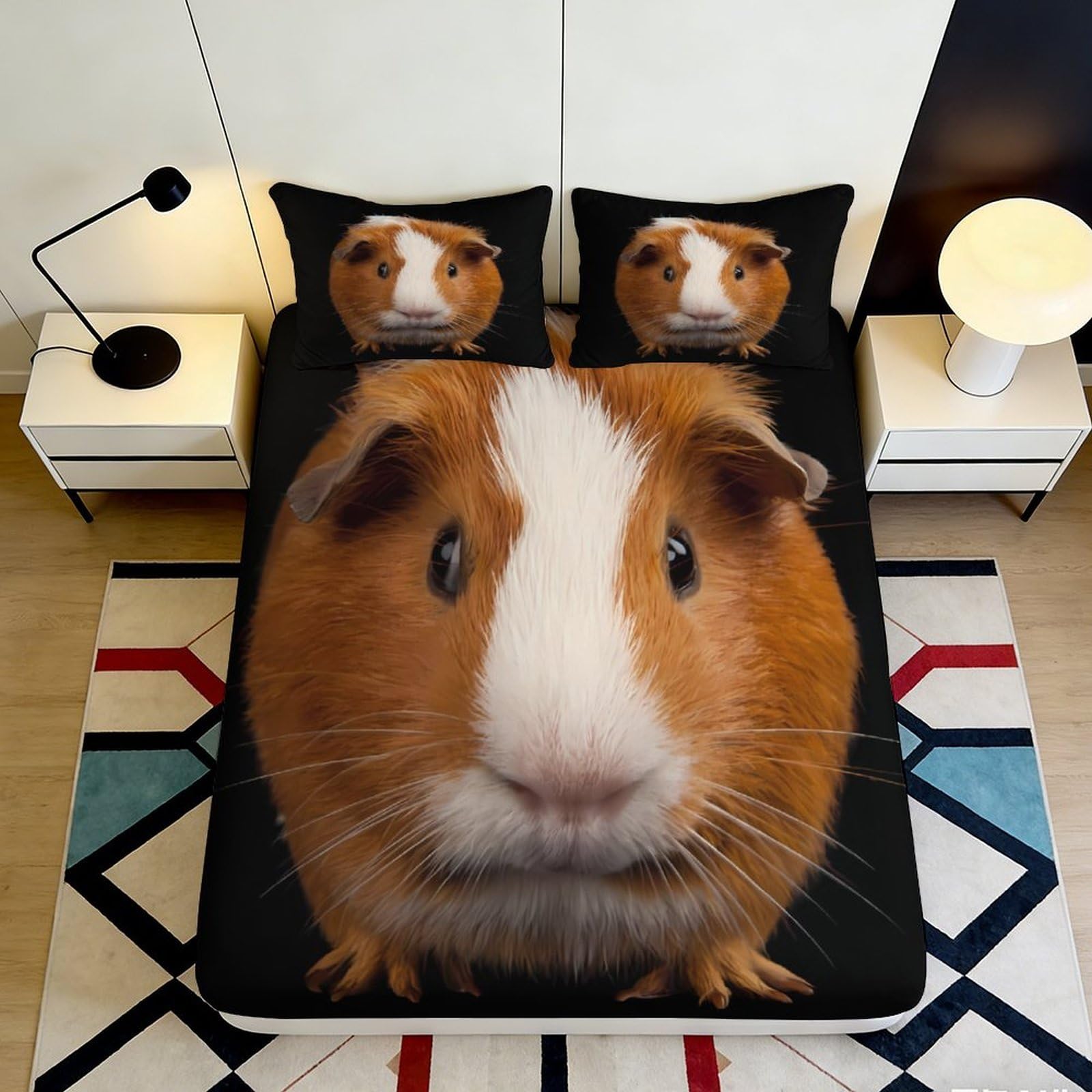 3D Printed Guinea Pig Fitted Sheet Microfiber Deep Pocket Non-Slip Bedroom Bedding Guinea Pig Mattress Fitted Cover Washable 90x200x25cm 90x200x25cm