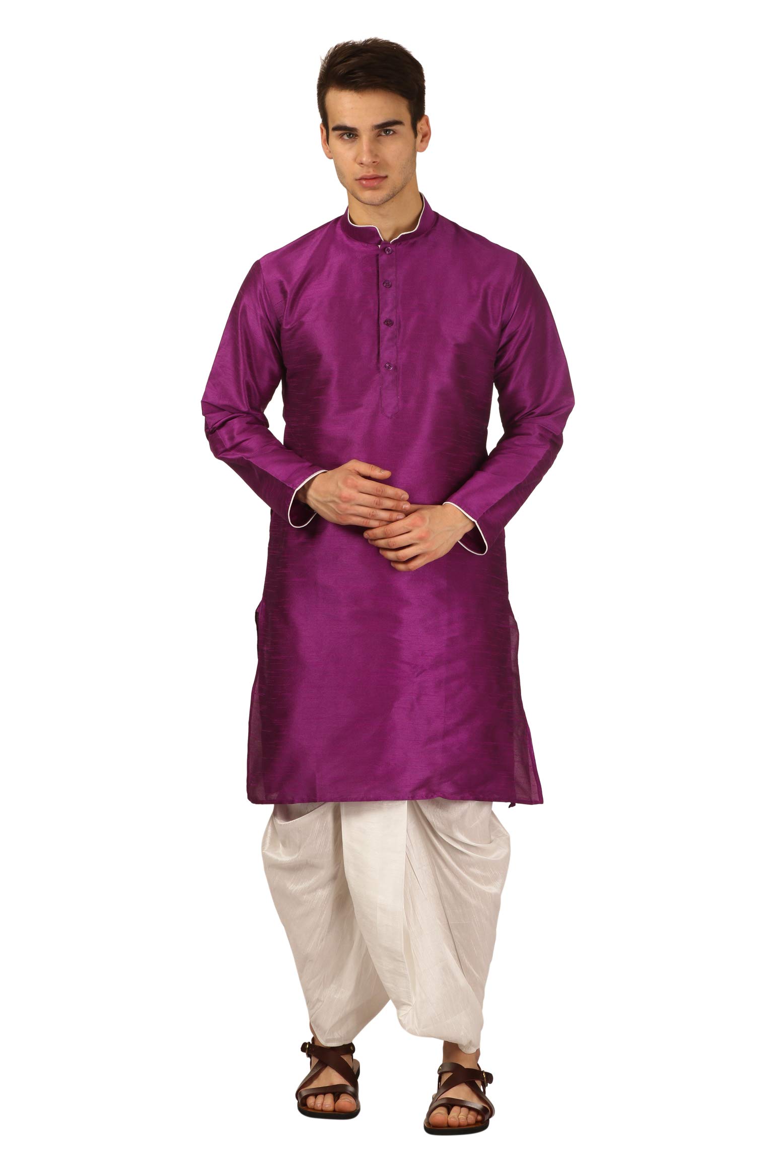royal kurta Men's Silk Blend Loop Button Kurta and Dhoti Set-picture-48