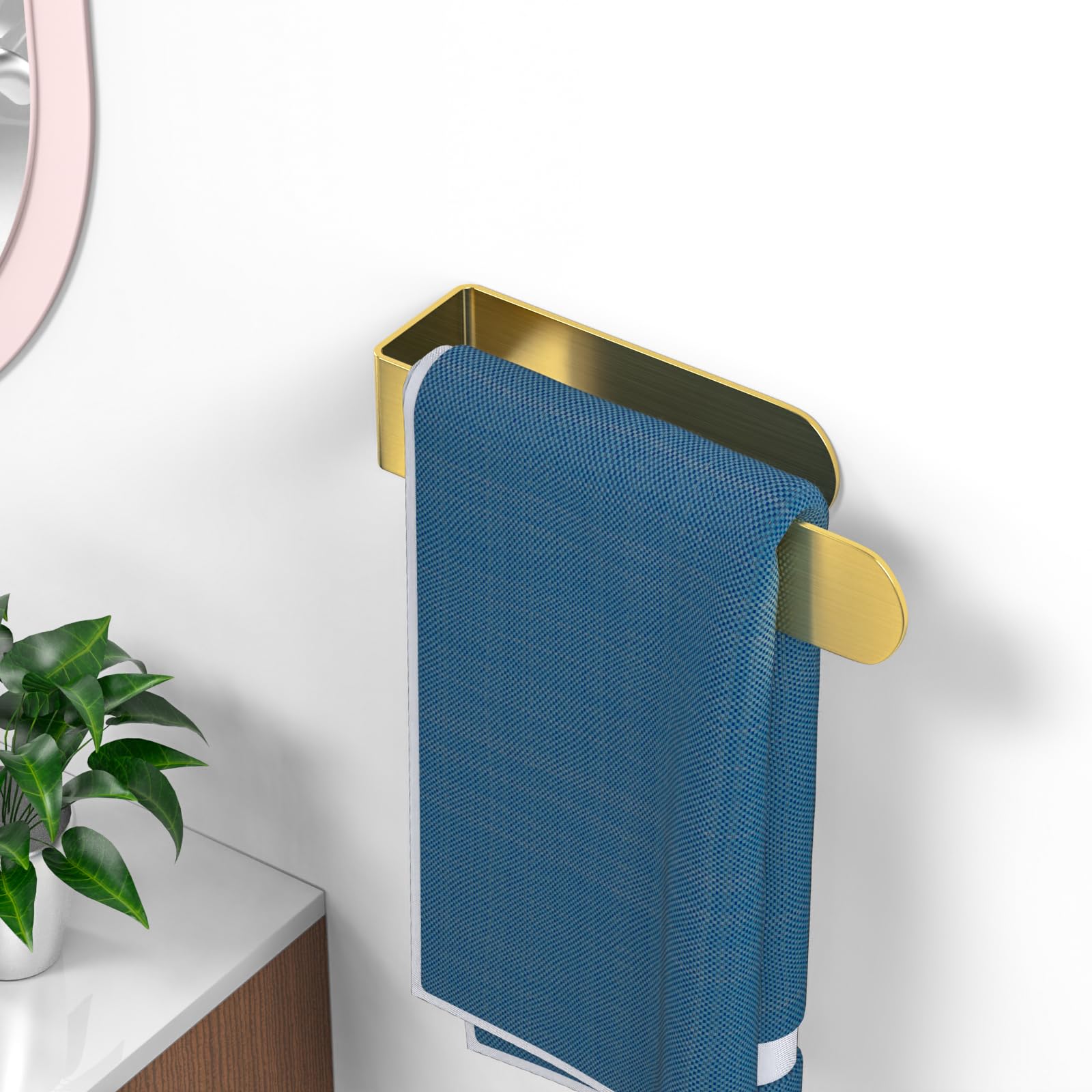 HUFEEOH Adhesive Hand Towel Holder, Kitchen Towel Hanger Towel Bars Wall Mounted, Stainless Steel Bath Towel Holder for Bathroom Hotel Kitchen (8 inch, Gold)