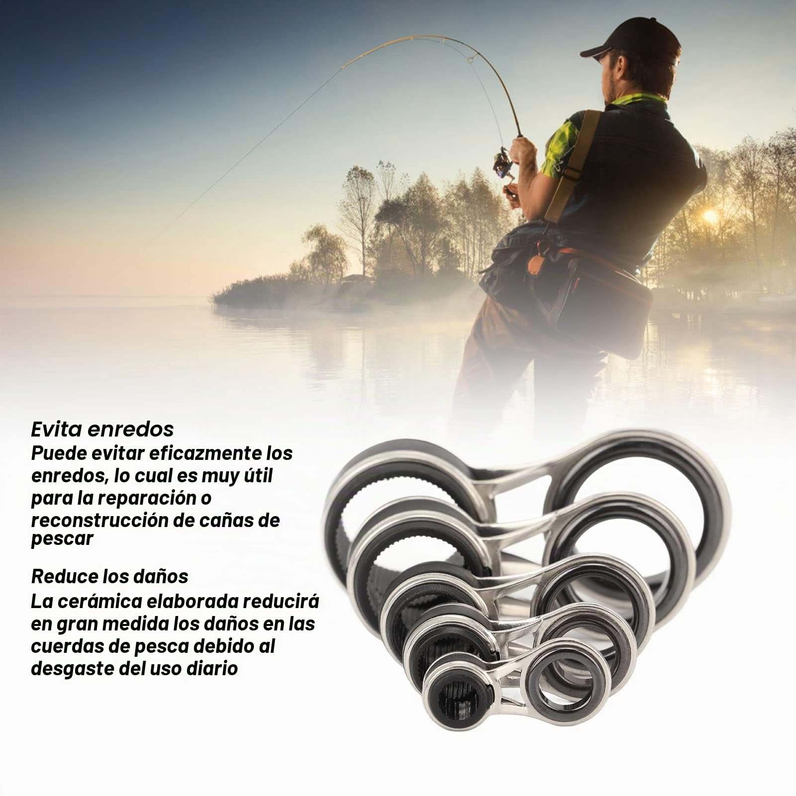 Anillos de Punta y Guías de Caña de Pescar - 55 Piezas, 9 Tamaños, Acero Inoxidable y Cerámica