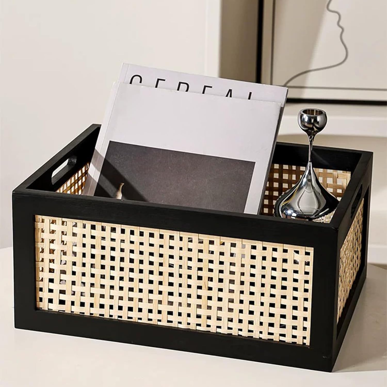 Rectangular Bamboos Storage Basket Crafted from Natural Wood and Bamboos for Cabinets Home Decoration Organizers Home Organization Basket