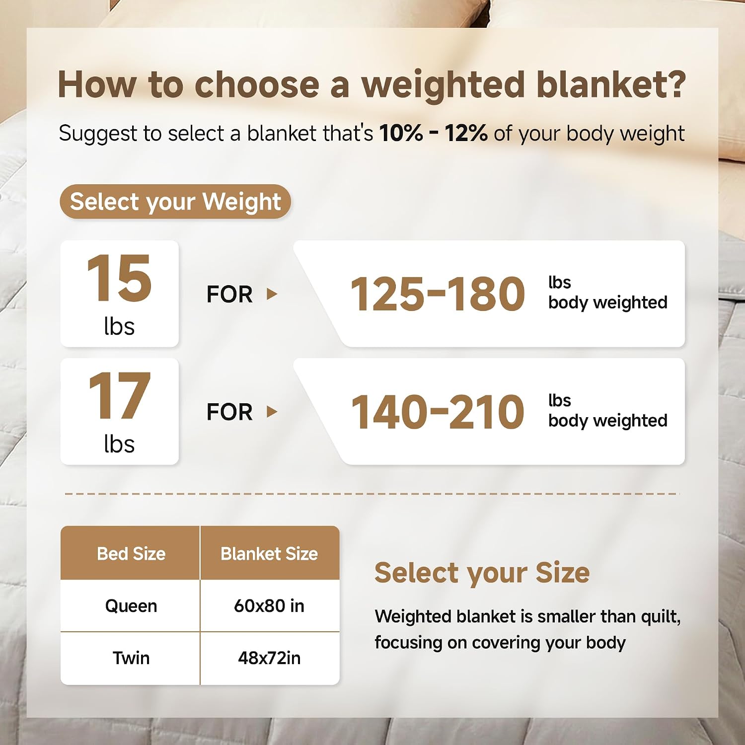 Weighted Blanket 17 lbs for Adults, Breathable Heavy Blanket with Premium Glass Beads, Soft Polyester All Season Throw for Bed Sofa, Queen 60 x 80 Inches, Light Grey
