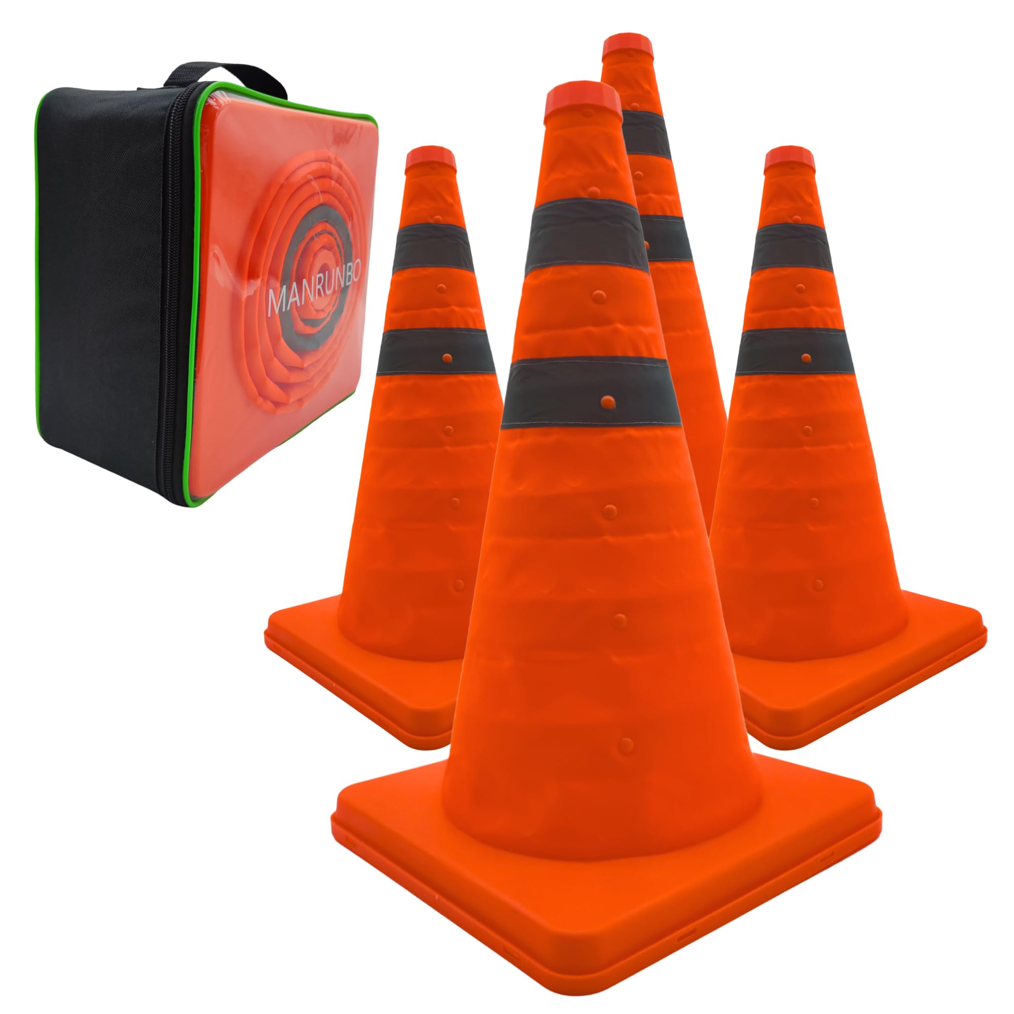 4x18" (45cm) Collapsible Traffic Safety Cones Dual Reflective Collar Pop-up Warning Cone for Road Parking Driving Practice Orange