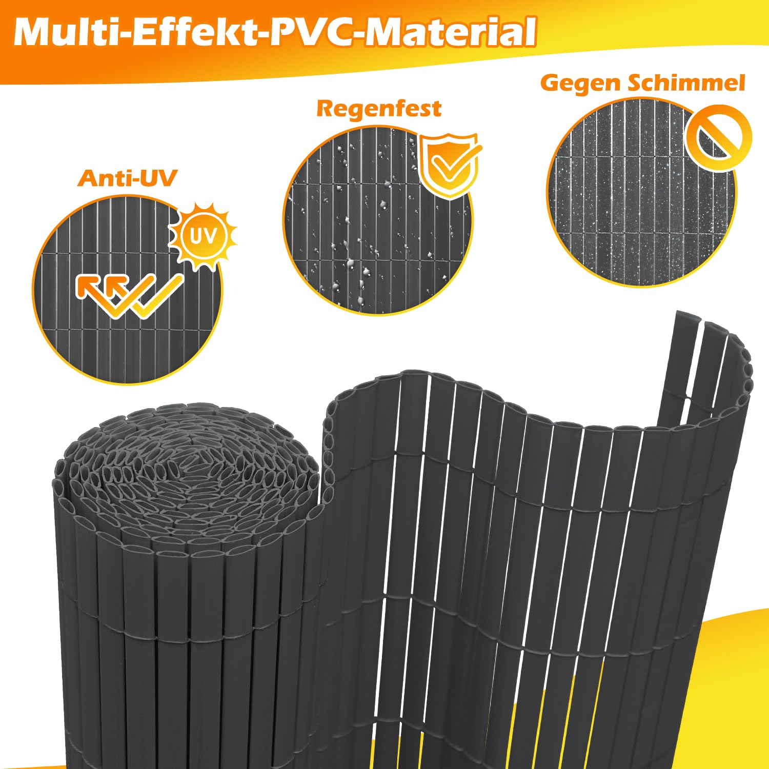 Brise-vue en PVC 160 x 500 cm, clôture de protection pour jardin avec serre-câbles, protection pour balcon et clôture, renforcement à 3 couches, revêtement de balcon, clôture de jardin