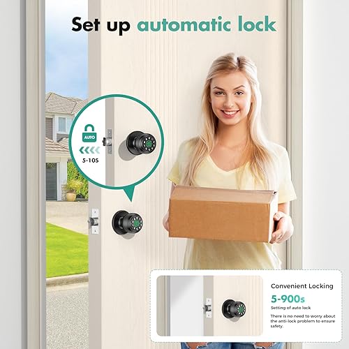 Miniatura 7 de Perilla de puerta inteligente con entrada de huellas dactilares y teclado, cerradura de puerta biométrica controlada por aplicación, entrada sin