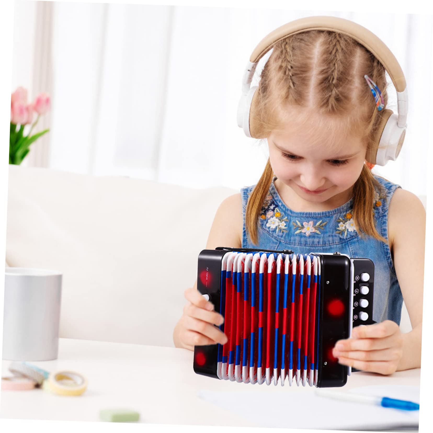 Mini Acordeón de Juguete Negro para Niños, Instrumento Musical Educativo Profesional, Tamaño Pequeño para Manos Infantiles, Acordeón Estudiantil Fácil de Usar para Aprendizaje