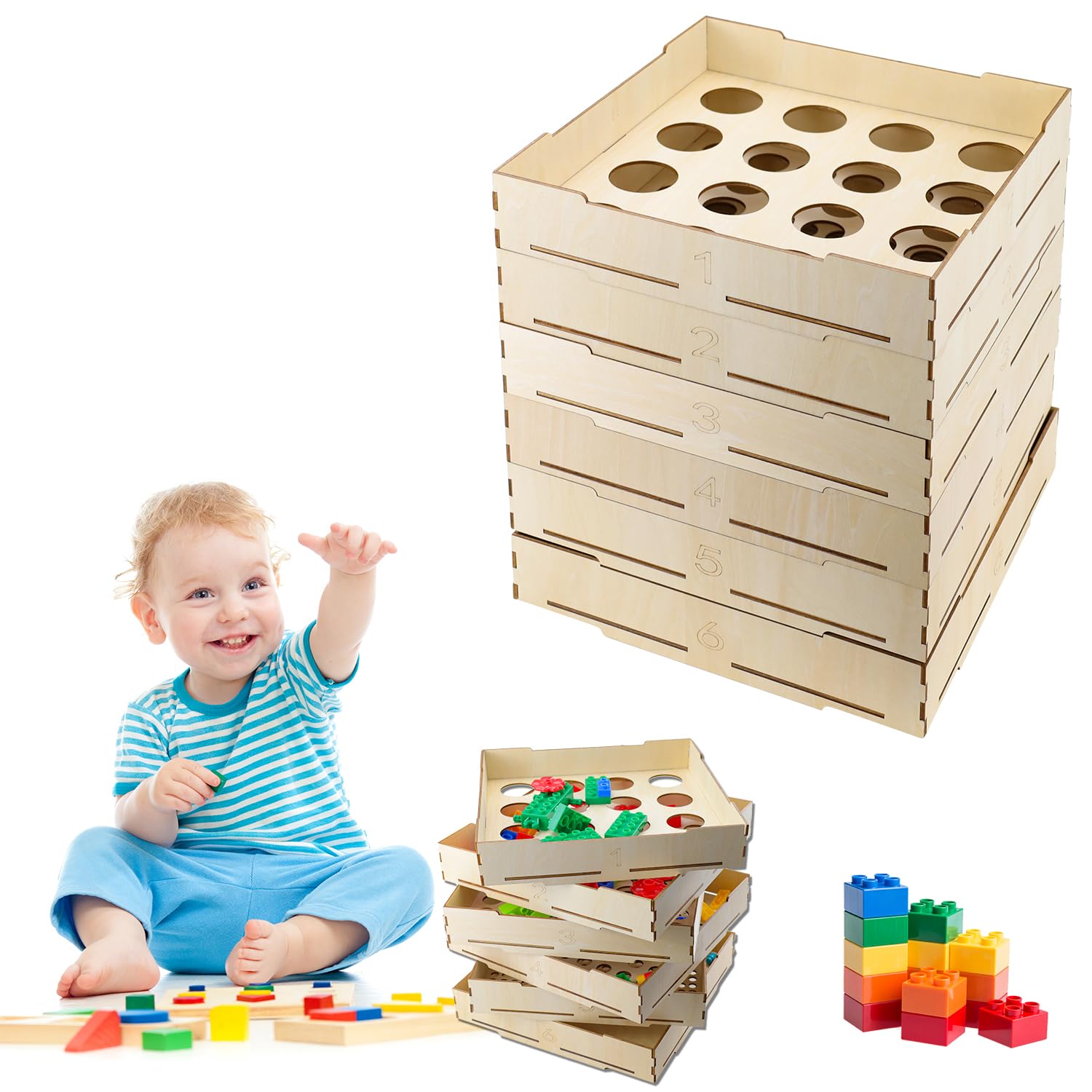 Abnaok 6-Tray Sorter & Sifter Box for Lego Blocks, Sorting Storage for Different Size Blocks, Gift for Lego Lovers, Teens & Adults