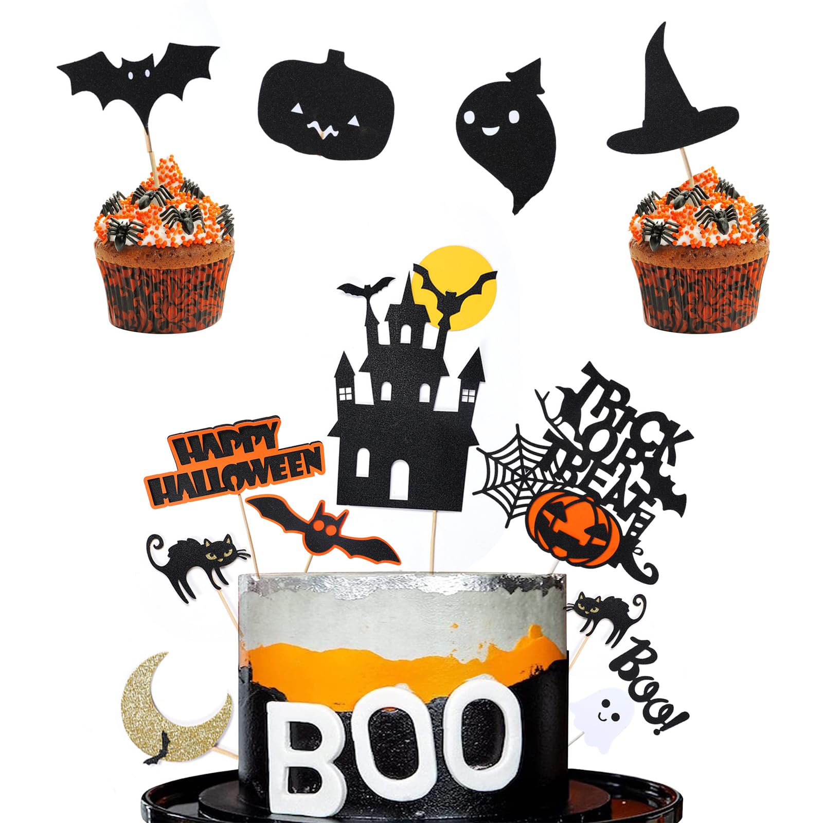12 Pezzi Topper Per Torta Di Halloween, Decorazioni Per Cupcake Di Halloween, Strega, Zucca, Gatto Nero, Ragni, Castello, Per Party Torta Cibo