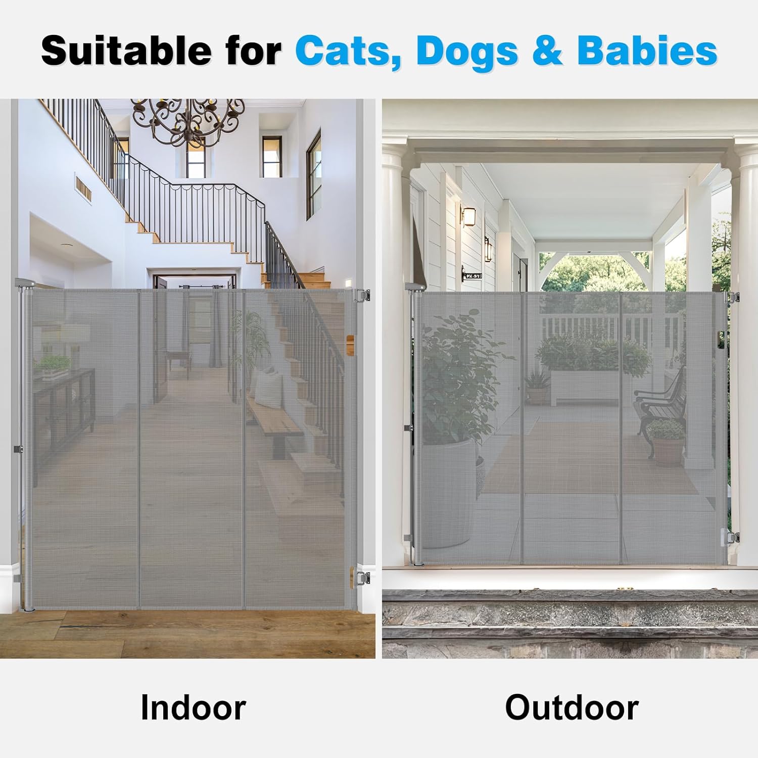 Reinforced 52" Extra Tall Pet Gate for Doorway, Jump-Resistant & Prevent Crawling Underneath Retractable Dog Gates Indoor, 0-55" W Retractable Baby Gate for Doorway, Safety Extra Tall Cat Gate, Gray