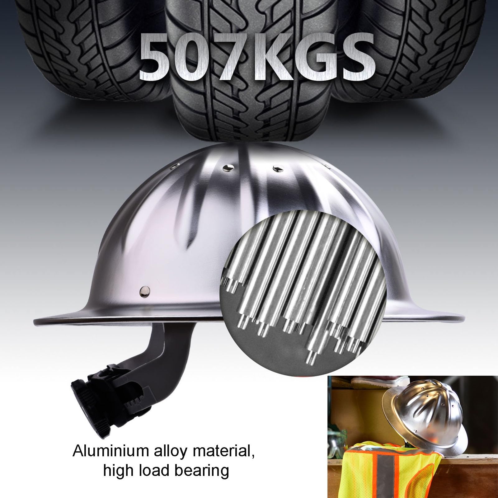 Hard Hats - Casco de aluminio de ala completa de alta resistencia con forro extraíble y borde de perilla ajustable, protección de seguridad duradera para la cabeza