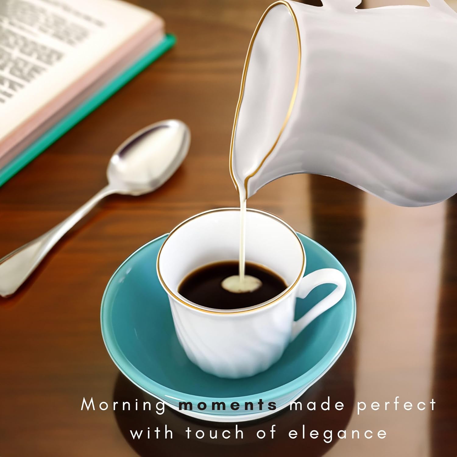 Sugar and Creamer Set - Porcelain Sugar and Creamer Vintage Tea Set with Gold Trims & Embossed Swirls - Exquisite Fine China Tea Set for Parties & Celebrations - Imperial Gold Set by Lynns