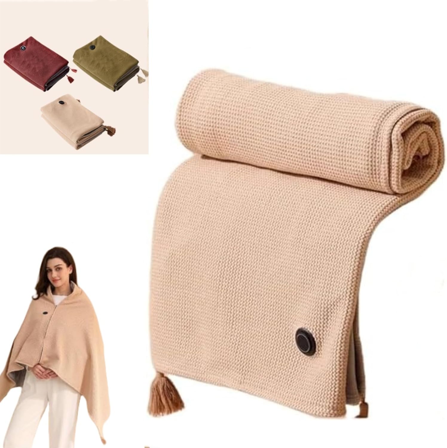 Heated Shawl,USB Portable Heated Blanket,Heated Shawl Wraps for Women,Three Temperature Settings,Portable Heating Scarf (Red)