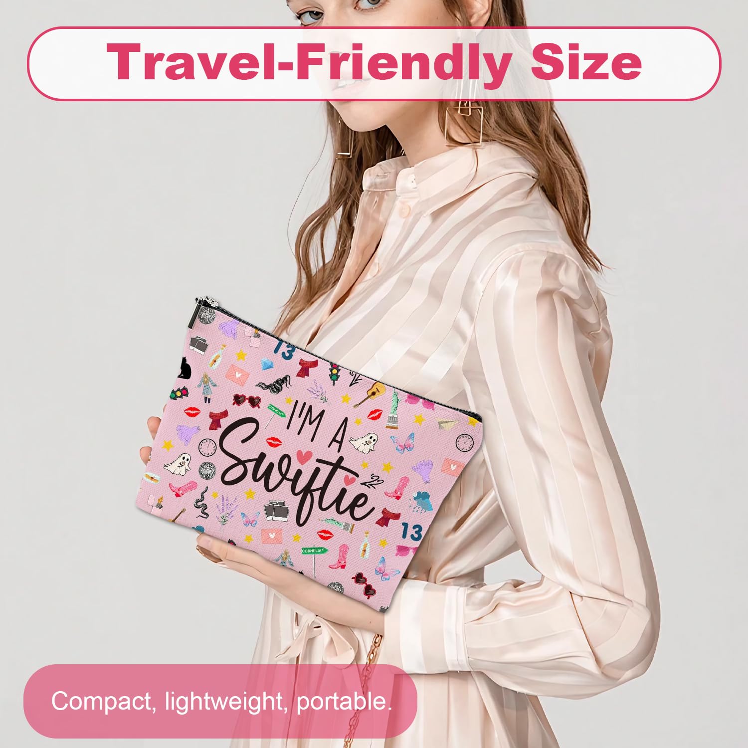 Pink Makeup Bag Gifts for Music Lovers Merch Travel Cosmetic Bag Canvas Make Up Bag Cosmetic Makeup Organizer - Image 4