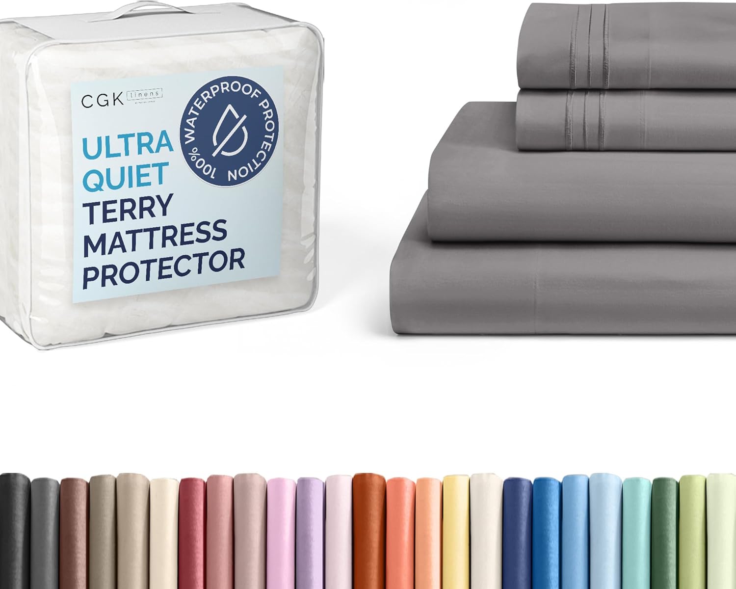 CGK Unlimited Full Size 4 Piece Dark Grey Sheet Set + Full Size Terry Mattress Protector