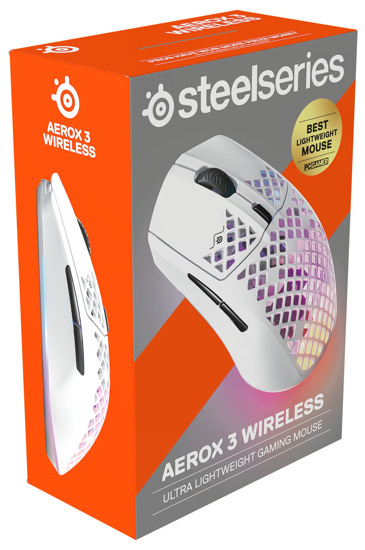 SteelSeries Aerox 3 Wireless Snow - Raton Inalambrico Gaming - Diseño ultraligero resistente al agua - RGB - Sensor óptico TrueMove Air 18K DPI