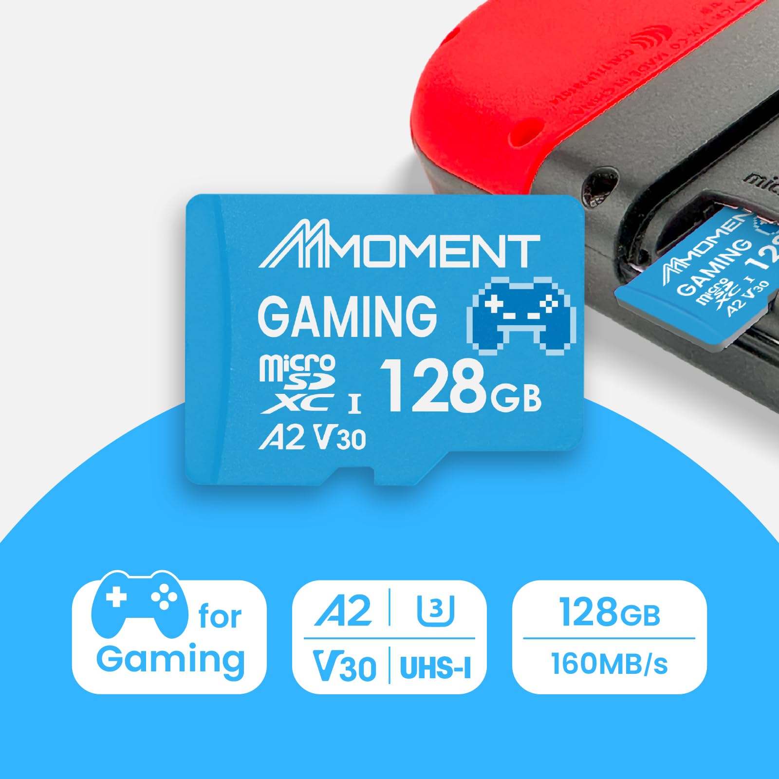 MMOMENT Scheda microSDXC MM23 PRO da 128 GB per gaming, A2 V30 U3, lettura fino a 160 MB/s, scrittura fino a 130 MB/s, dispositivi di gioco portatili