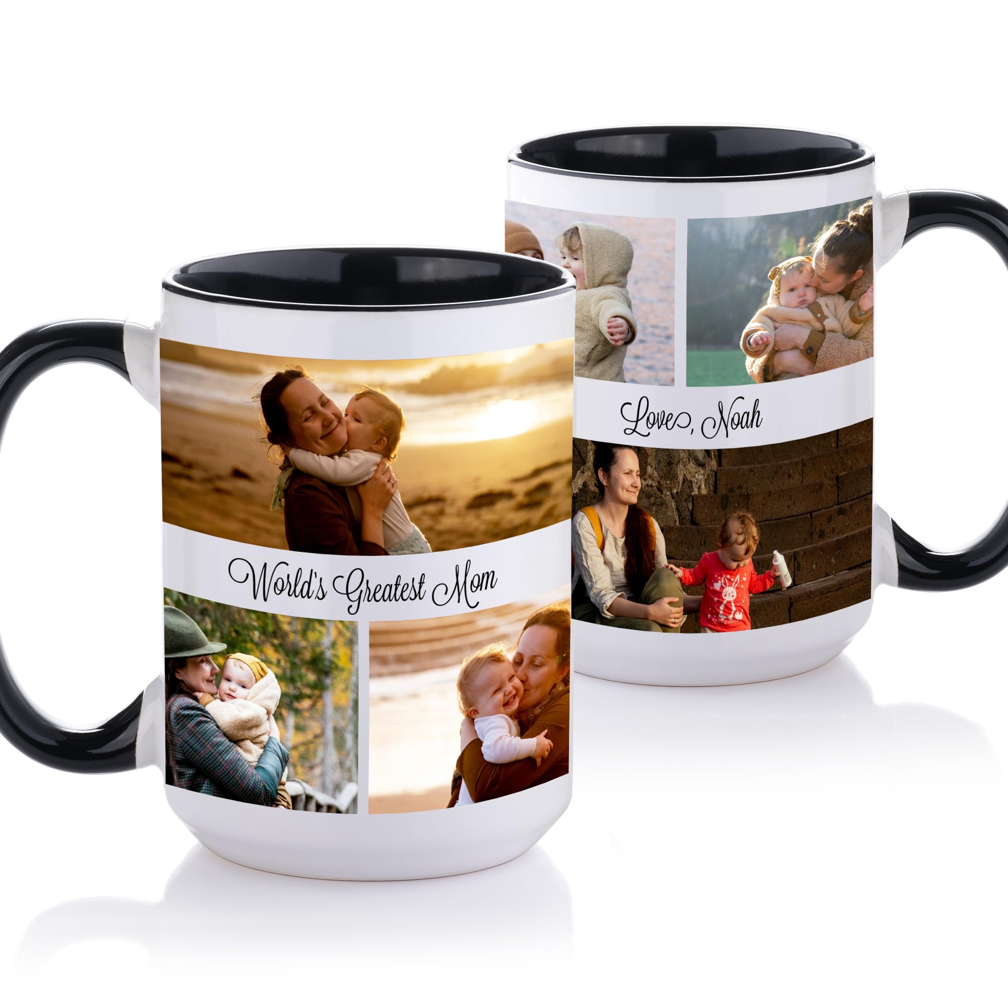 Lifetime CreationsCustom Mom Photo Collage Coffee Mug (15 oz, Black): Customized Cup, Kids Photos, Personalized Mother's Day Gift, Birthday, Regalos Para Mamá