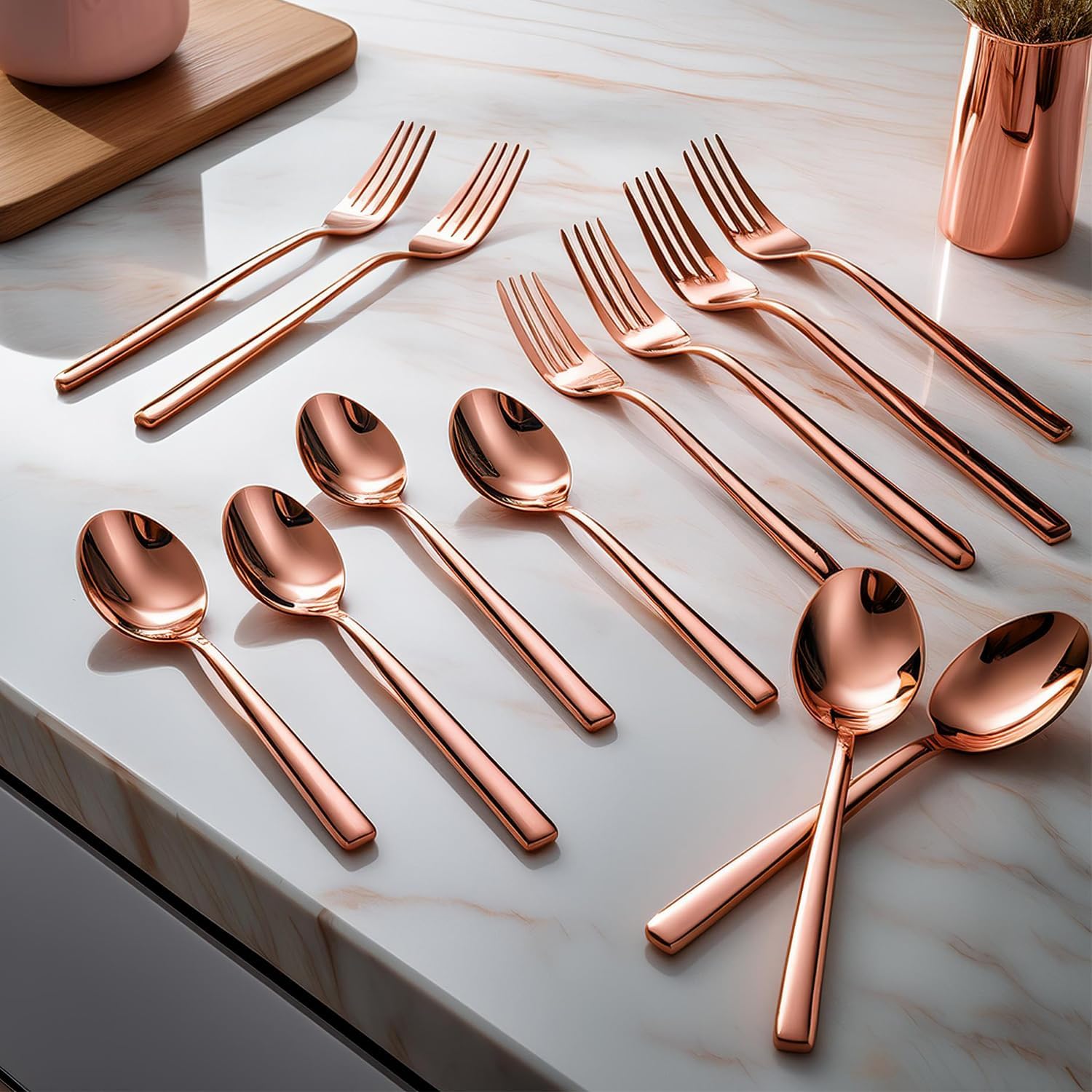 Frenchware Cutlery (Set of 12, Stainless Steel PVD Rose Gold Spoons - 6 and Forks - 6), 100% Food Grade, Non Toxic, Anti-Rust, Dishwasher Safe, Perfect Gifting Set for All Occasions-image-2