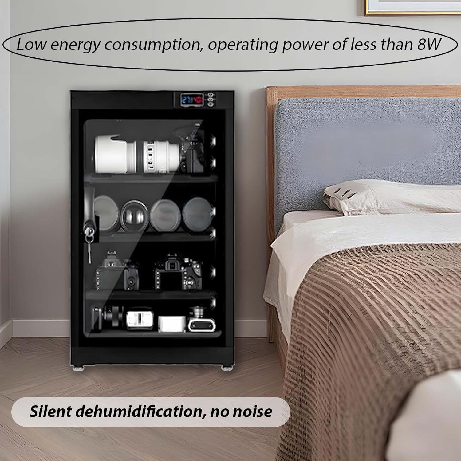 50L Digital Camera Dehumidify Storage, Dehumidifying Dry Cabinet Box, 4 Layers for Camera Lens, Electronic Equipment, Electronic Dry Cabinet Storage with Temp & Humidity LED Screen