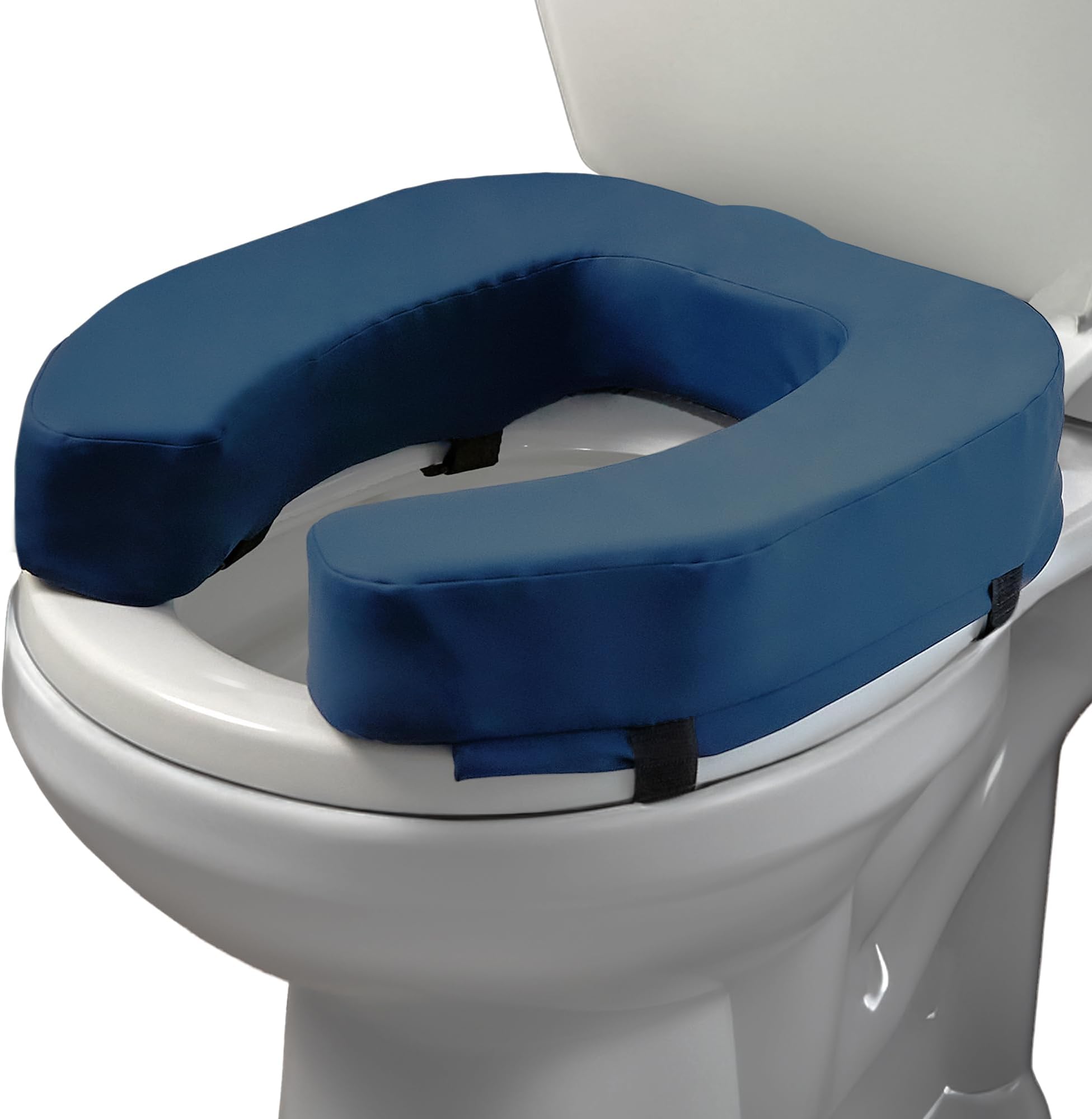 Lunderg Padded Toilet Seat Riser for Seniors - Adds 3 inches. Universal Fit - FIRM Raised Toilet Seat Cushion with High-Density Foam for Enhanced Comfort & Elevation. Post-Surgery Must have (Blue)