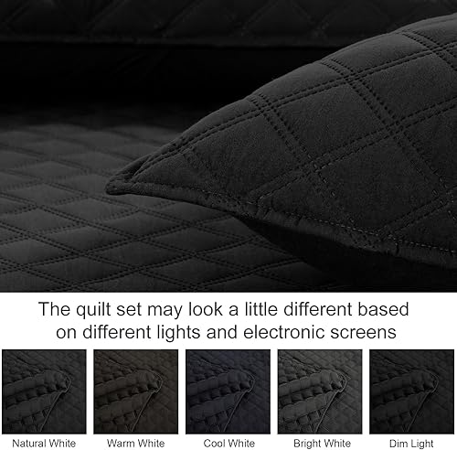 Miniatura 6 de Exclusivo Mezcla Juego de edredón suave tamaño Queen Matrimonial de 3 piezas, colchas ligeras de color negro, juego de ropa de cama para todas las