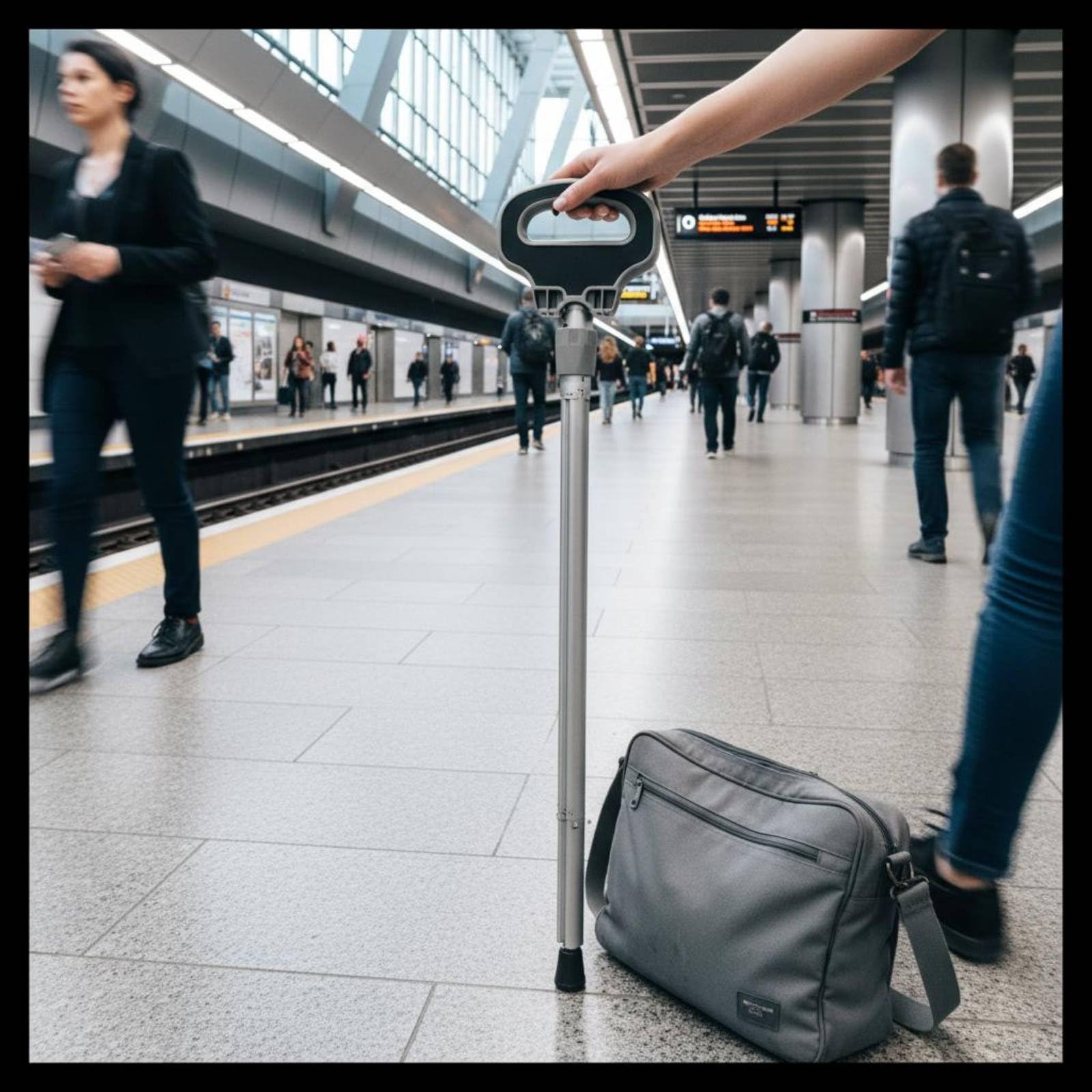 Bastone da Passeggio Poltroncina Pieghevole Sgabello Ausilio Portatile per Mobilità Struttura Leggera Applicabile a Parco Casa Autobus