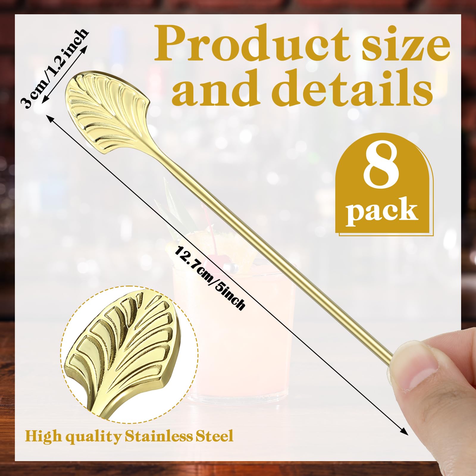 Chengu 8 Pcs Gold Cocktail Picks 5 Inch Stainless Steel Martini Sticks for Olives Garnish Picks for Drinks Appetizers Fruits, Dinner Party, Movie Night, Bar