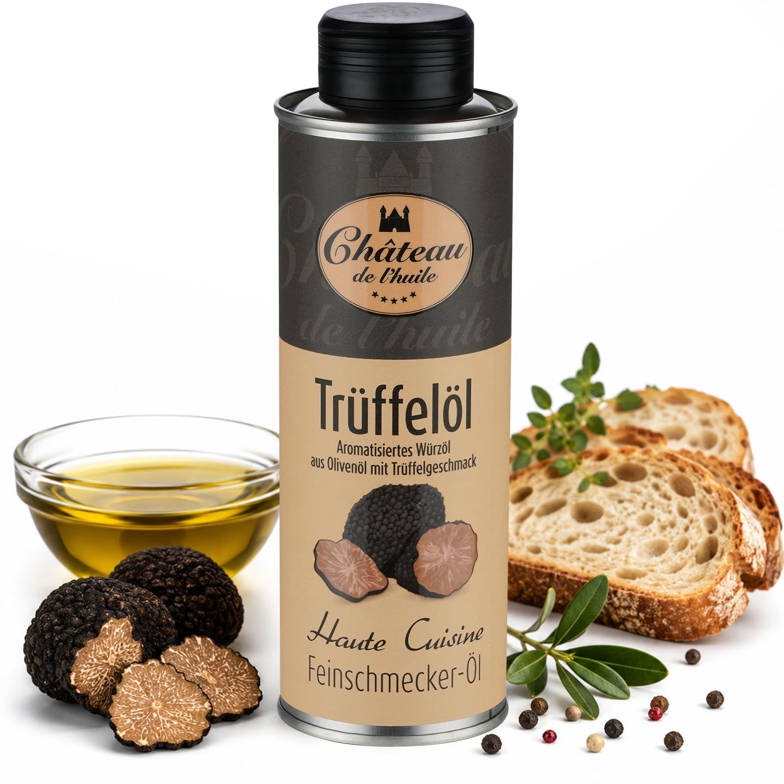 Château de l’huile Trüffelöl 250ml – 1er Pack – in UV-geschützter Dose | Premium Trüffelöl - Aromatisiertes Würzöl aus Olivenöl mit Trüffelgeschmack – Feinkost für Pasta, Risotto & Salate