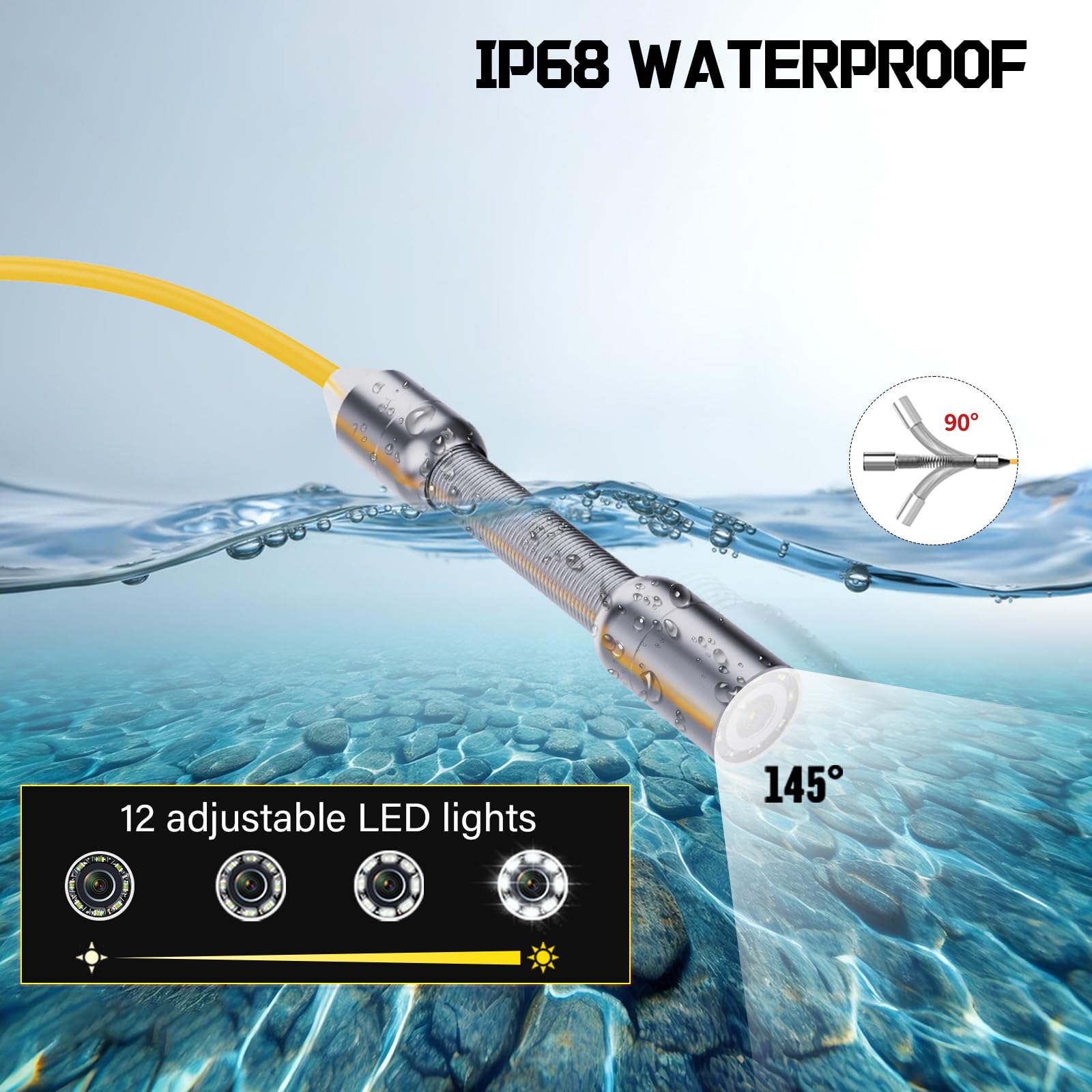Telecamera per fognature da 30,5 m e 10,9 cm, telecamera di ispezione DVR, periscopio con luci, impermeabile, IP68, 17 mm, endoscopio industriale (30 m)