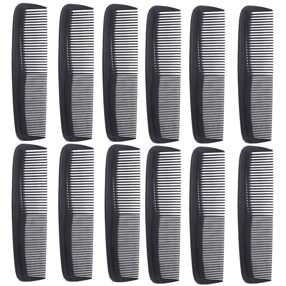 dfwf2fd 12-Piece Quality Pocket Hair Comb & Mustache Comb Set (Coarse & Fine Teeth, Plastic, Black) for Professionals & Coarse Hair
