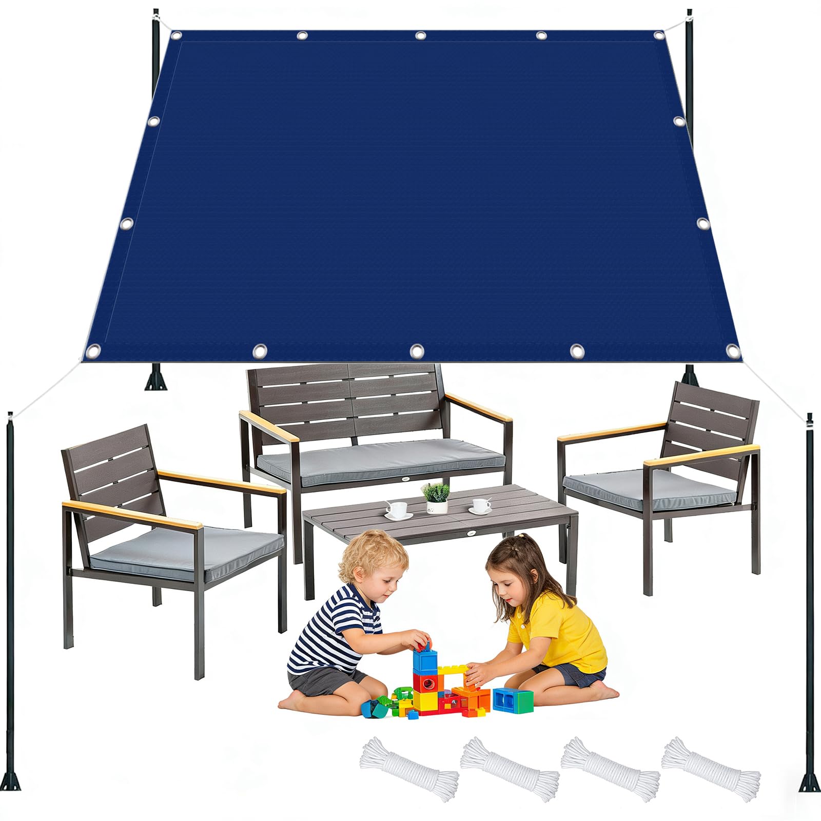 Lona de protección UV de alta calidad, 110 x 1000 cm, 185 g/m², impermeable y resistente al viento, para patio, piscina, jardín, cubierta azul oscuro