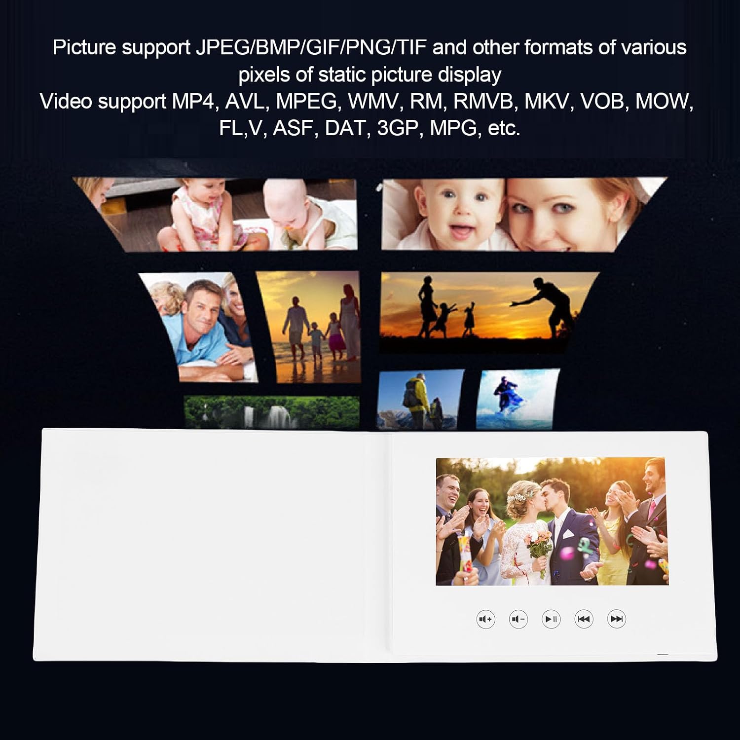 Sanpyl Video Greeting Card - Customizable Video Playback, Include 4GB Memory, 4:3 720P HD Digital Brochures for DIY Wedding Xmas (7 Inch 1500mAh Li Ion Battery)