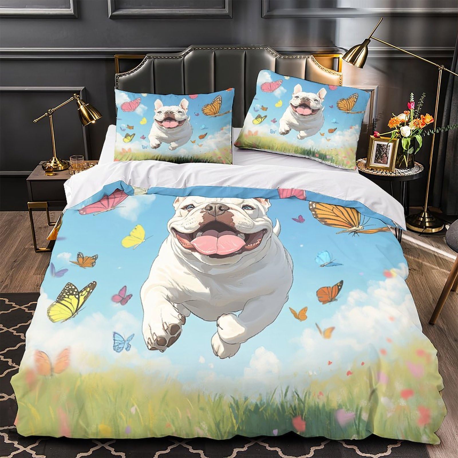 Housse de couette 3D en microfibre inaltérable King 220x240 cm motif chien