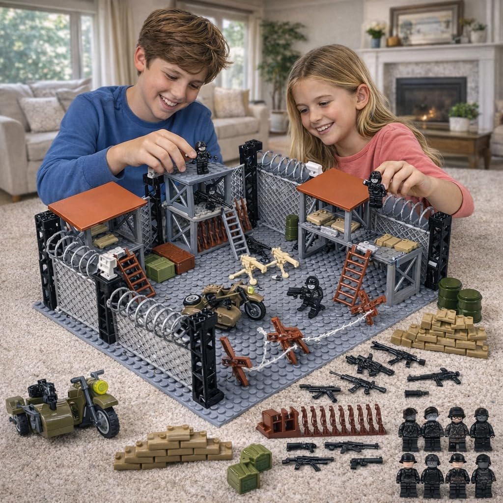 ELEFOCUS WW2 Military Base Building Set, Custom Miniguns, SWAT Gear, and Army Weapons Pack,Witch 10 Soldier Figures