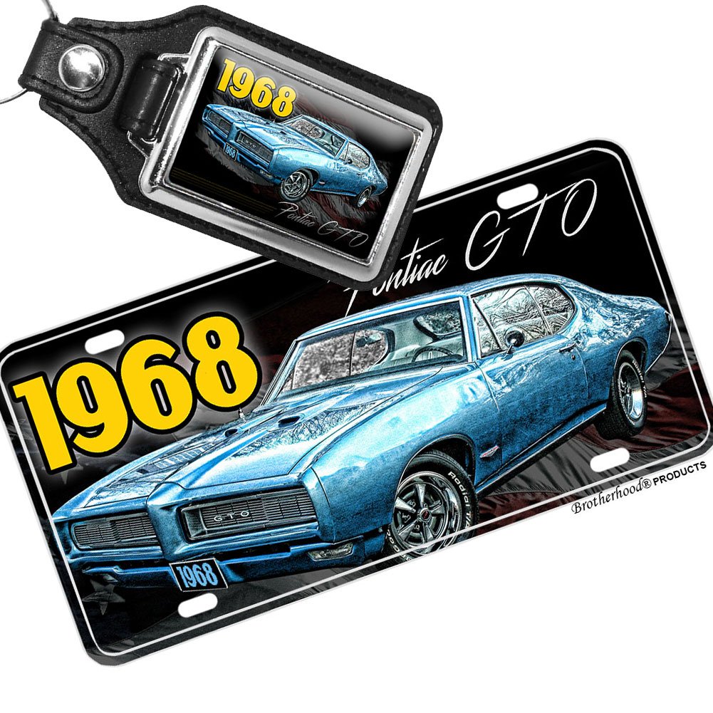 Brotherhood ProductsPontiac GTO American Muscle Car 1964 Thru 1974 Aluminum License Plate, Matching Key Ring (1968)