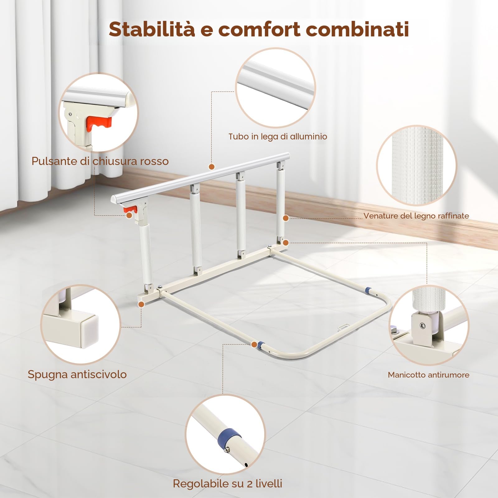 Sponda letto anziani, maniglia pieghevole per la guida del comodino, presa per la protezione della mano di sicurezza anticaduta per anziani, sponde letto anziani sbarra letto bambini 92x45cm