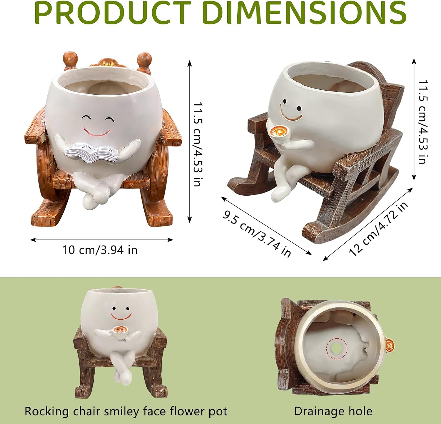 2 Pack Rocking Smily Face Planter Pot, Cute Plant Pots for Indoor Outdoor Plants with Drainage Hole, Unique Flower Succulent Pots Gift for Father Mother Birthday
