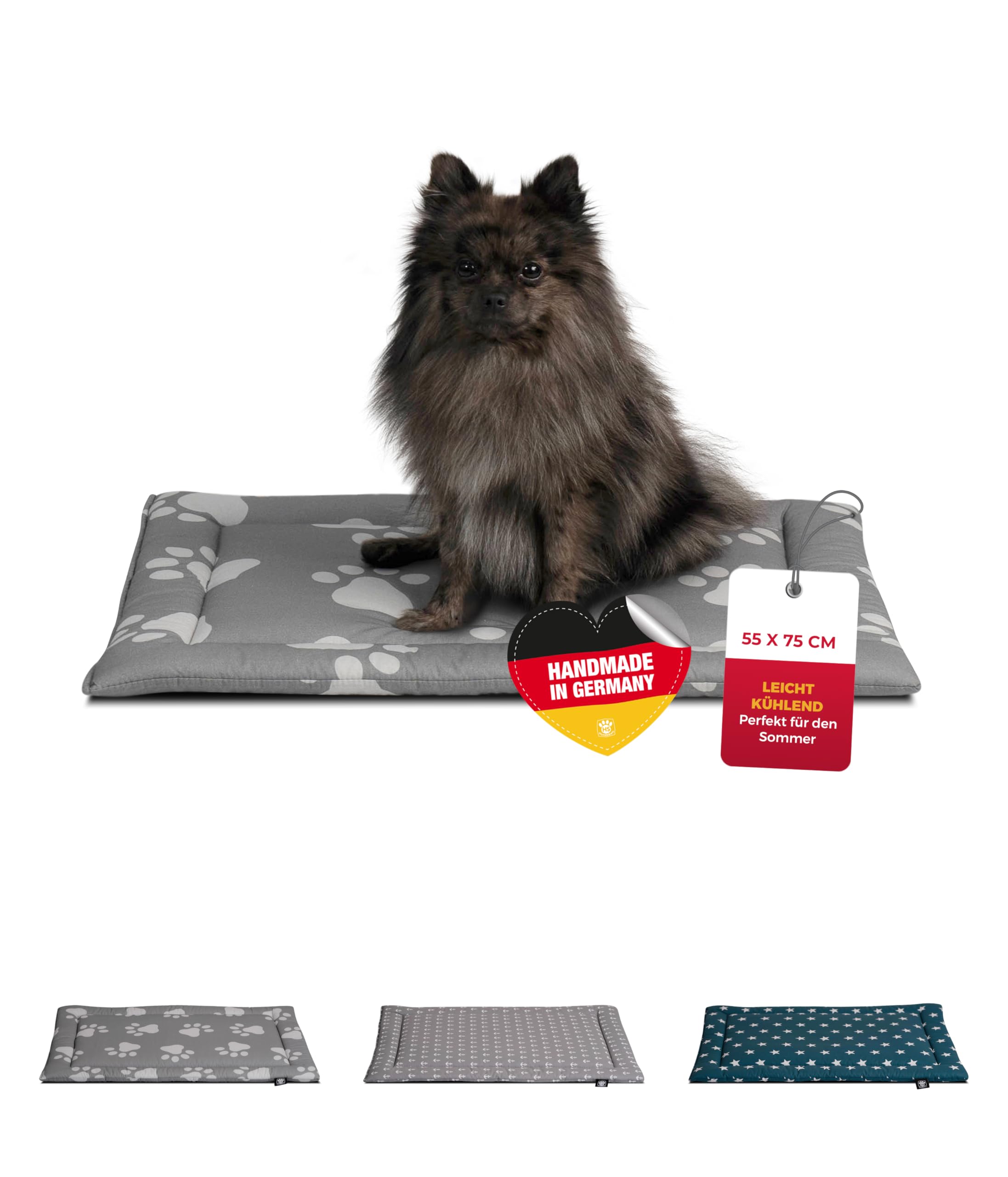 Sommerdecke Baumwolle mit Füllung S (55x75 cm) – Gepolsterte Hundedecke für den Sommer – Wend- & Waschbar – Leichte Hunde Sommerdecke – Pfote Anthrazit, Made in DE