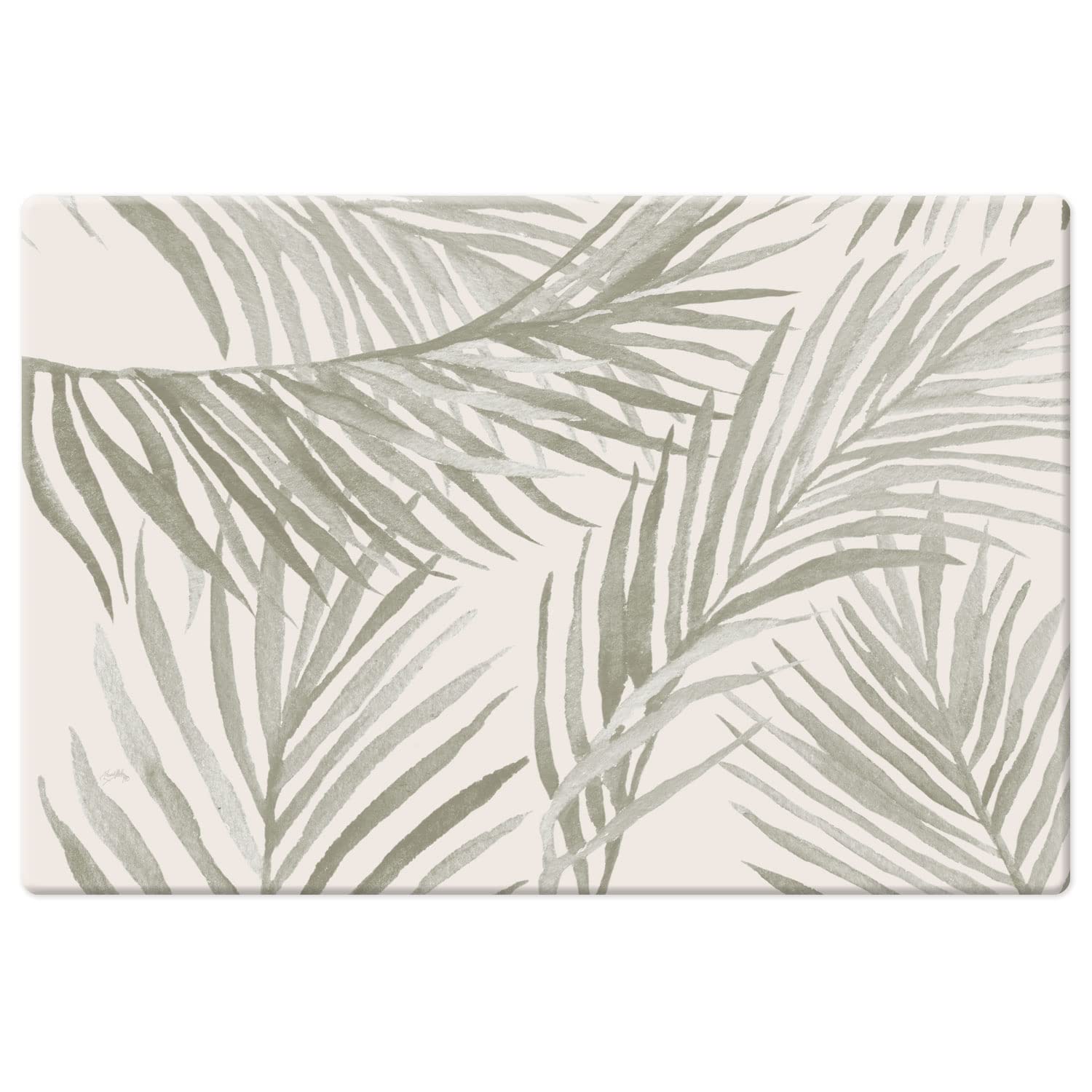 CounterArt Grey Palm Fronds 30” x 20” Decorative Vinyl Comfort Floor Mat Manufactured in The USA, Waterproof, Reduces Muscle Fatigue, Easy to Clean