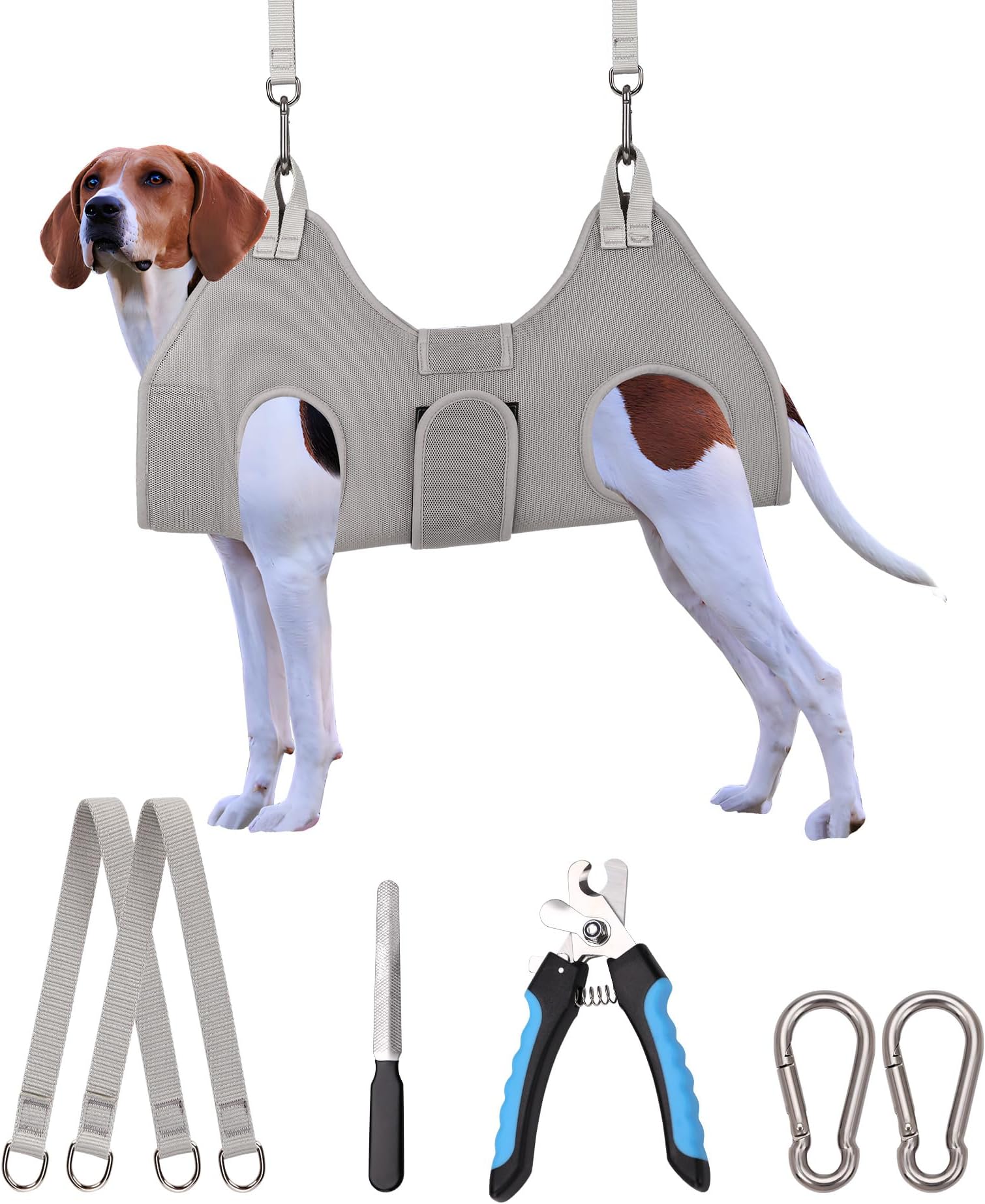 - Kkiimatt Dog Grooming Hammock Harness, M-Large Dog Hammock for Nail Trim, Gray Dog Restraint for Nail Clipping,Dog Grooming Sling Thick Neck Support