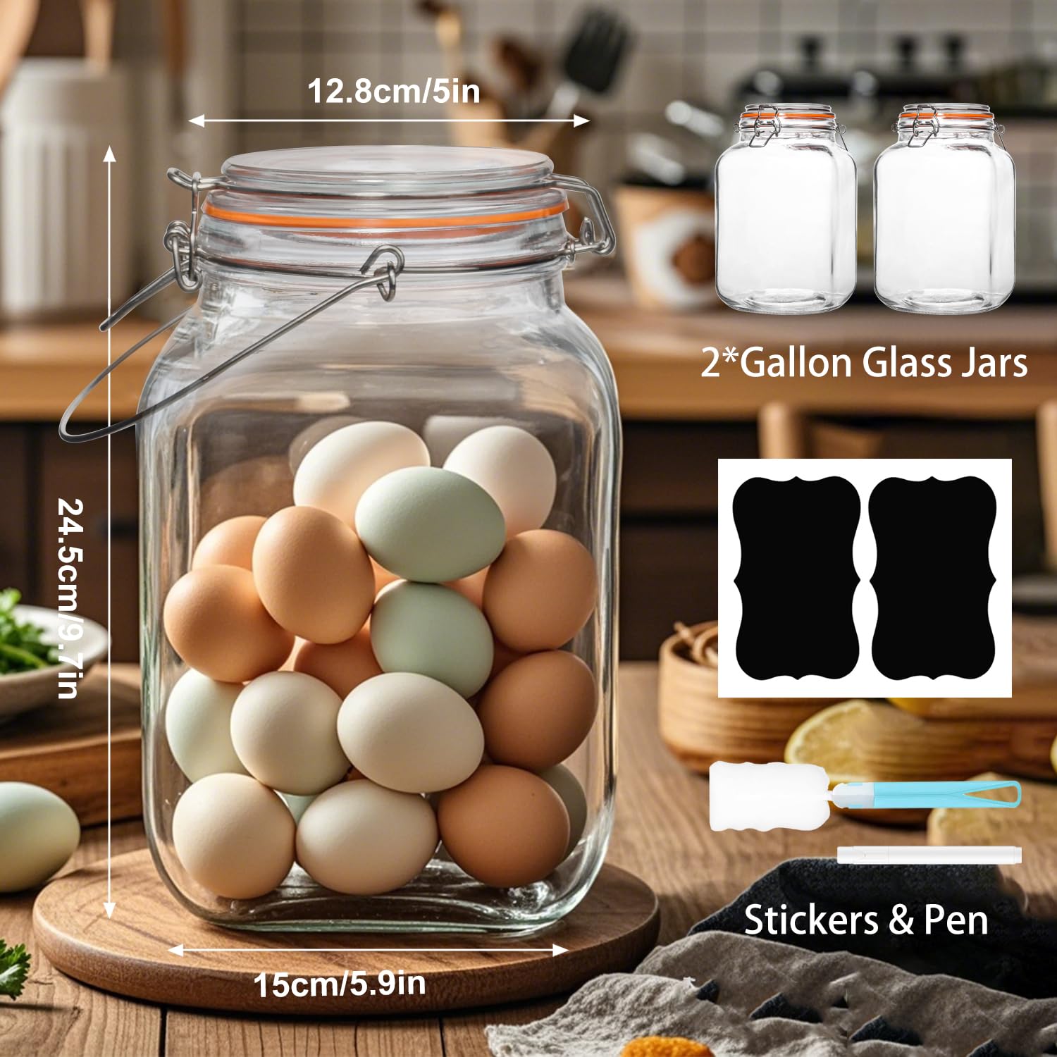 Galssmagic 2 Pack 1 Gallon Glass Jar with Airtight Lids,Super Wide Mouth Large Mason Jars 128 oz,Glass Gallon Jugs Storage Container for Sun Tea,Kombucha,Storing,Canning