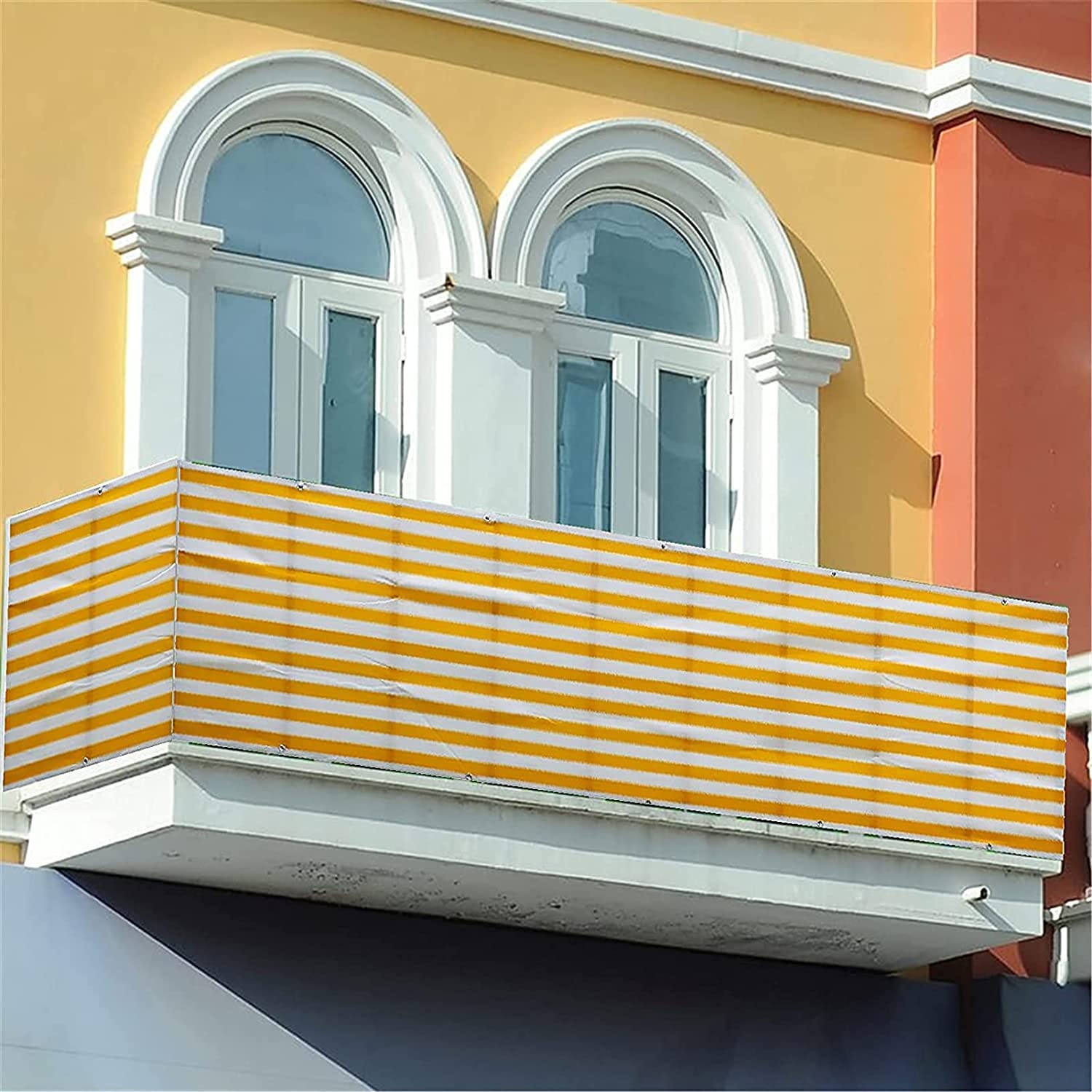 Telo frangivista per balcone, 120 x 1350 cm, protezione dal vento e dai raggi UV, con occhielli, fascette in nylon e cordoncino, per ringhiere di balcone, terrazza e giardino