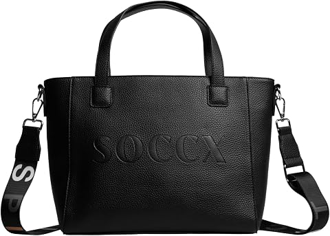 SOCCX Damen Henkeltasche mit Logo und Intarsia-Webriemen Black, None