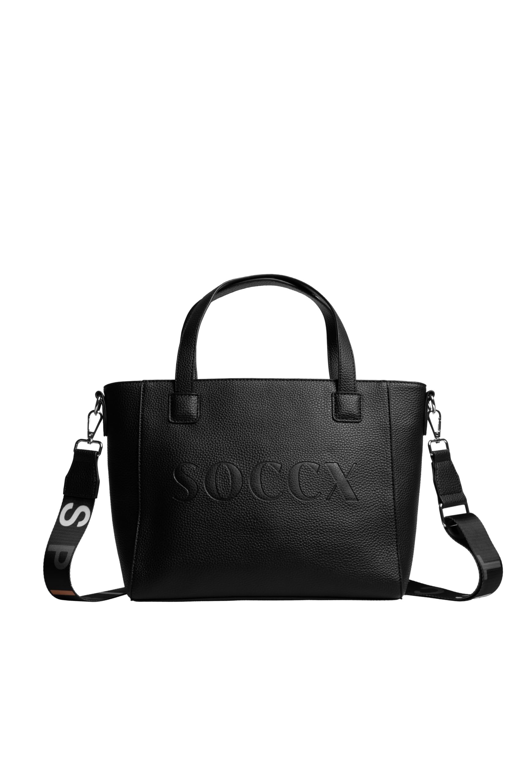 SOCCX Damen Henkeltasche mit Logo und Intarsia-Webriemen Black, None