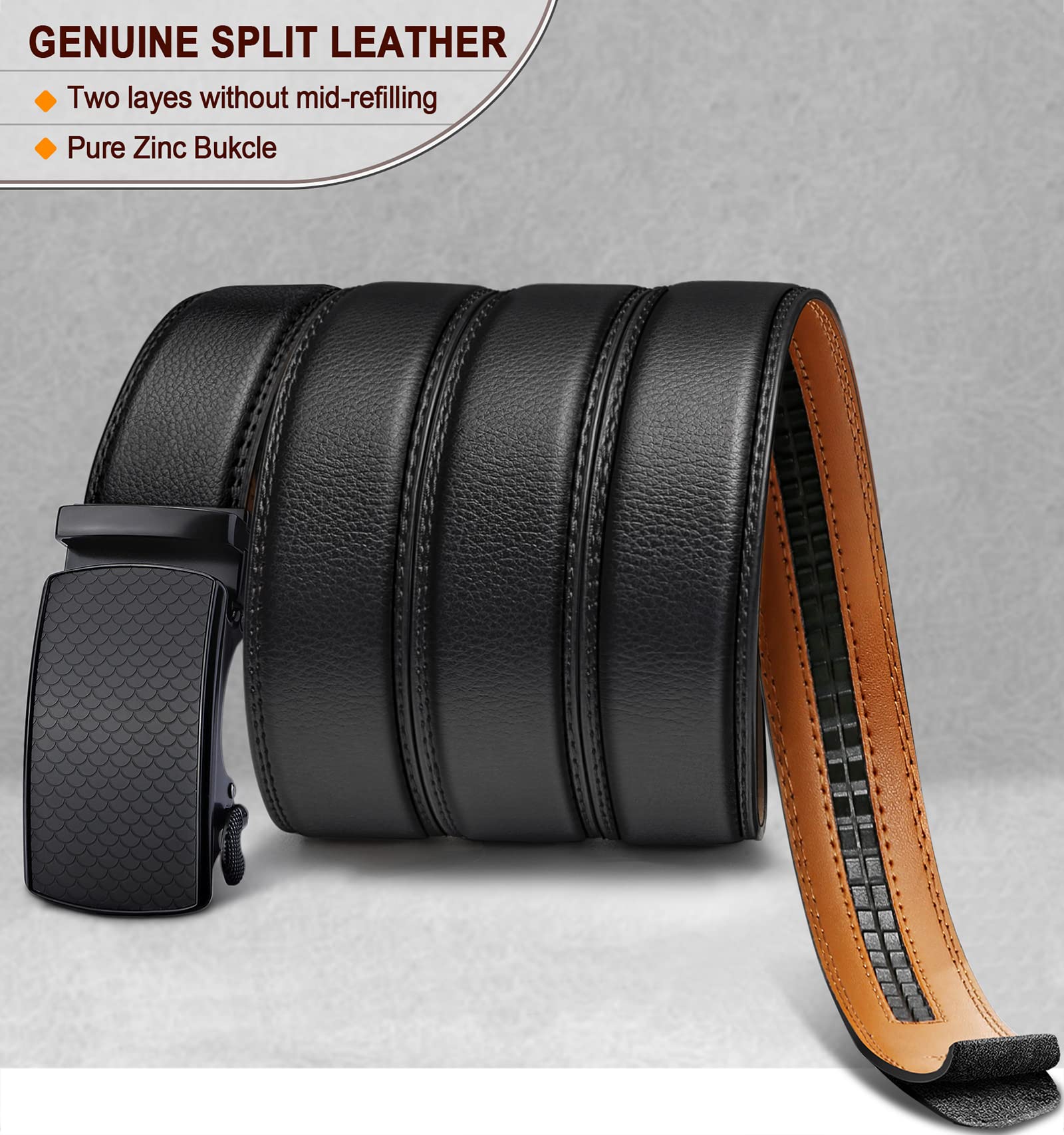 BULLIANT Cintura Uomo, Cintura Pelle Uomo Cricchetto Automatica Fibbia 35mm,Trim Regolabile per Adattars