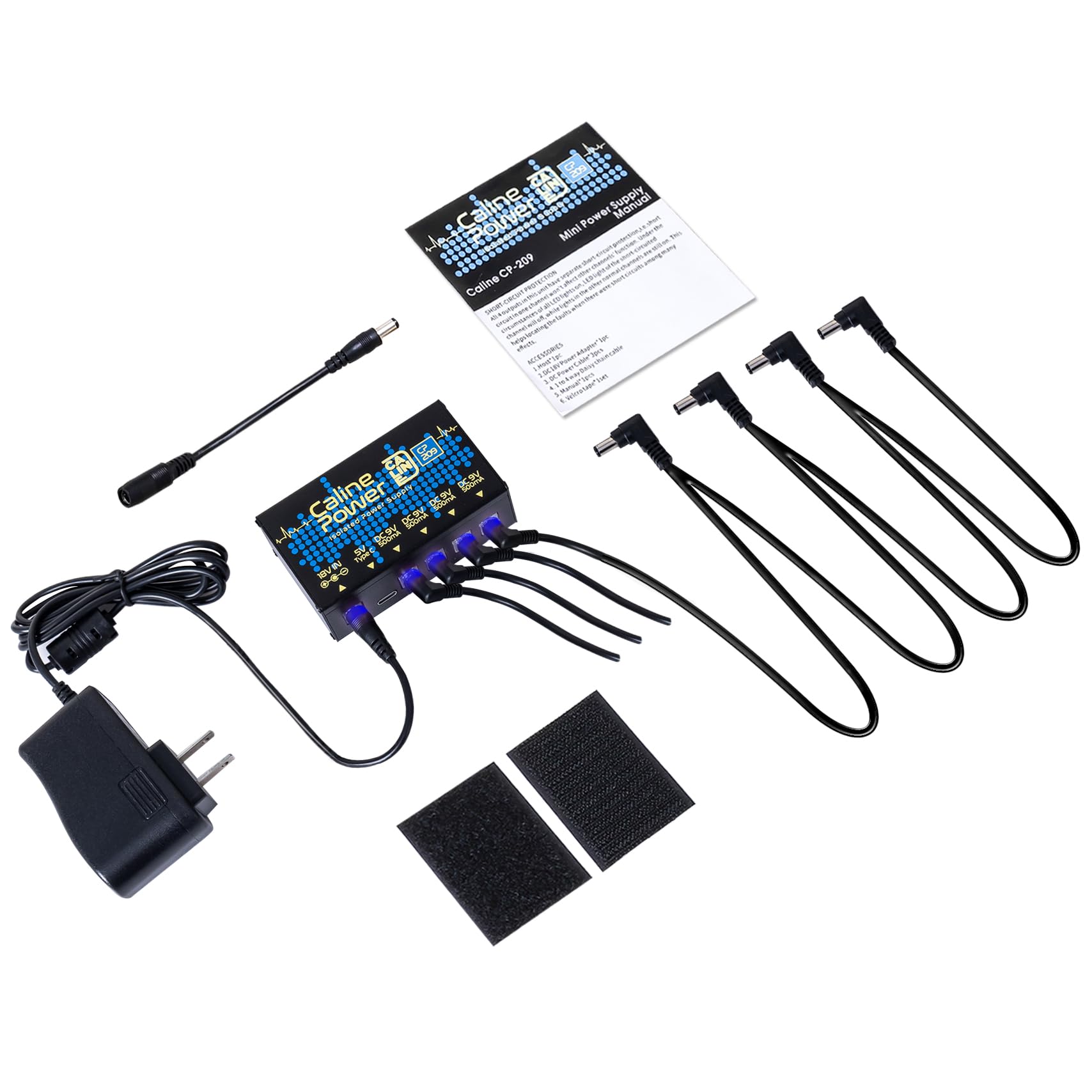 Caline Gitarrenpedal-Netzteil, 9 V, 500 mA, Pedalboard-Netzteil, Mini-Pedal-Netzteil mit Typ-C-Ausgang und 4-Wege-Daisy-Kette