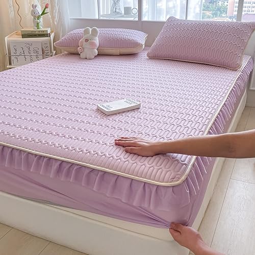 Miniatura 10 de Sábana bajera ajustable de fácil cuidado, sábana bajera de látex de seda de hielo fresco de verano, color liso, funda de colchón antideslizante para