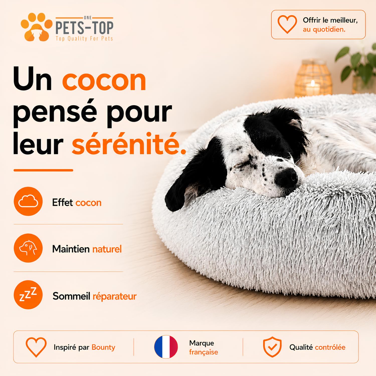 One PETS-TOP Panier Chien, Coussin Chien Dehoussable, Panier Chat Rond Lavable, Forme Donut, Matelas Apaisant Anti Stress 60cm Gris