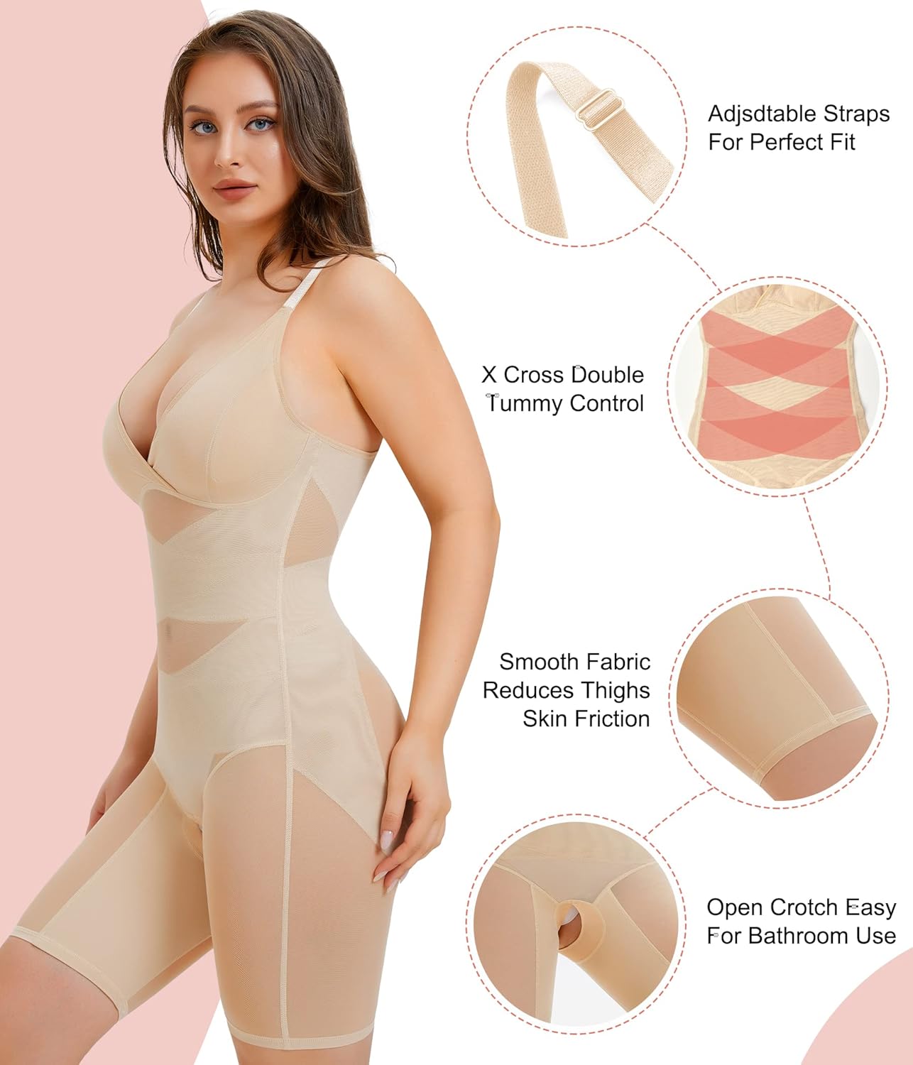 REYEOGO Bodysuit Shapewear for Women Tummy Control Butt Lifter Full Body Shaper Thigh Slimmer Faja V-Neck Jumpsuit Body Suit - Image 4