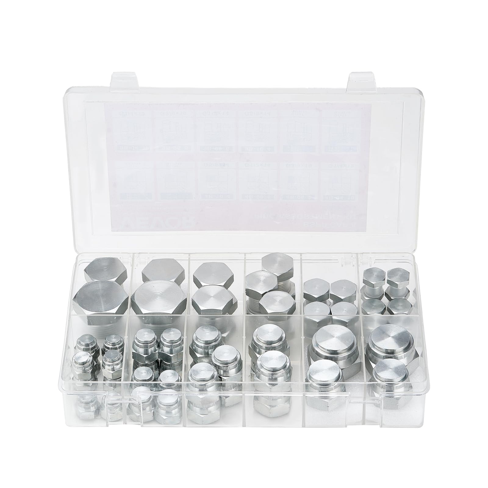 VEVOR 64-teiliges BSPP-Hydraulikfitting-Set, Hydraulikkappen- und Stopfen-Set mit Präzisionsgewinde, verzinkter Stahl, Hochleistungs-Adapter-Set, Armaturenbrettgrößen 04/06/08/10/12/16